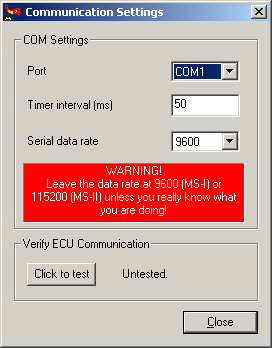 MegaTune - Communication Settings