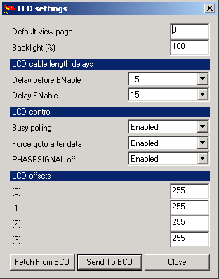 MegaTune - LCD settings