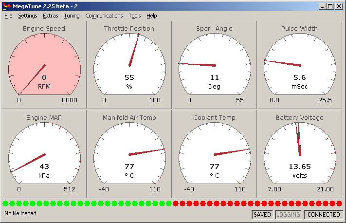 MegaTune - Main window, connected to Genboard module