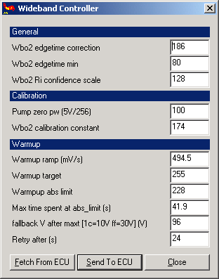 MegaTune - Wideband Controller dialog