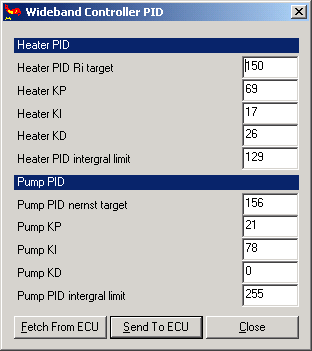 MegaTune - Wideband Controller PID dialog