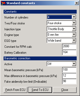 MegaTune - Standard constants, configuring MAP sensor