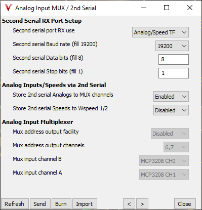 Second serial Analog/Speed Inputs settings